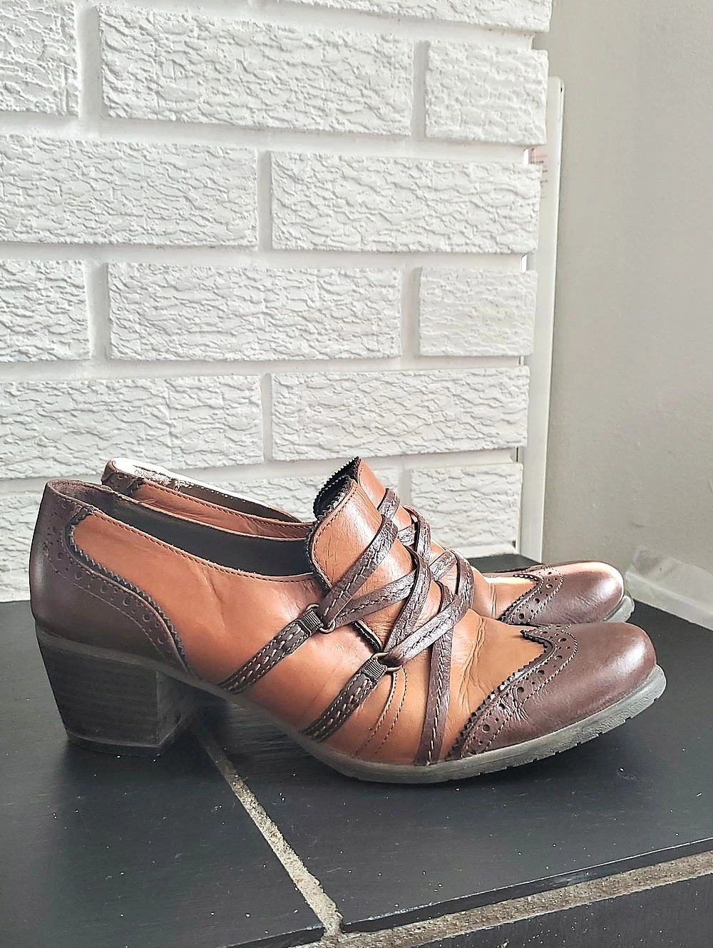 Arnold Churgin Brown Italian Two-tone Brown Leather Brogue Oxford Boots Sz 8
